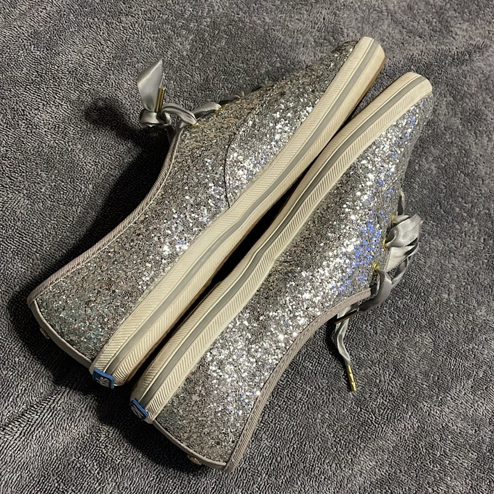 Kate Spade + Keds Women’s Champion Silver Glitter Lace-Up Sneaker Size 8.5 - Picture 4 of 11